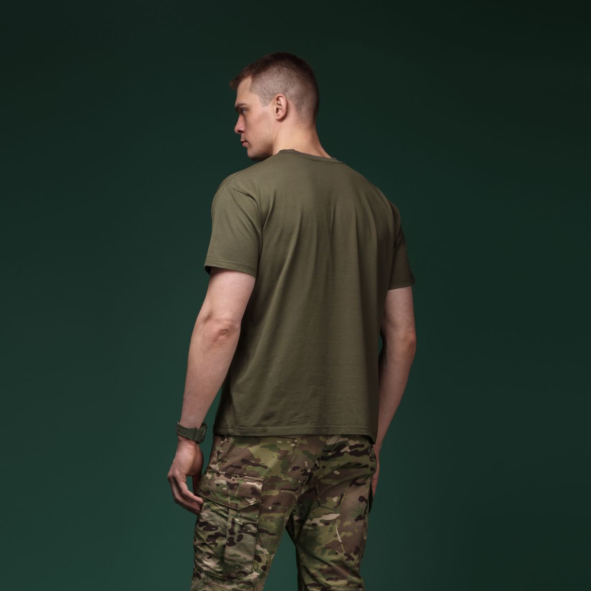 Футболка Basic Military T-shirt. Cotton and Elastane, олива 5