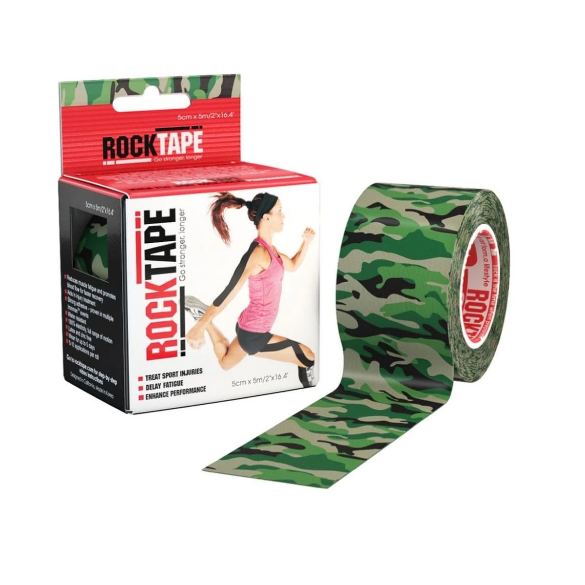 Кинезио тейп RockTape Design. Эластичная лента 5 см х 5 м. Green Camouflage