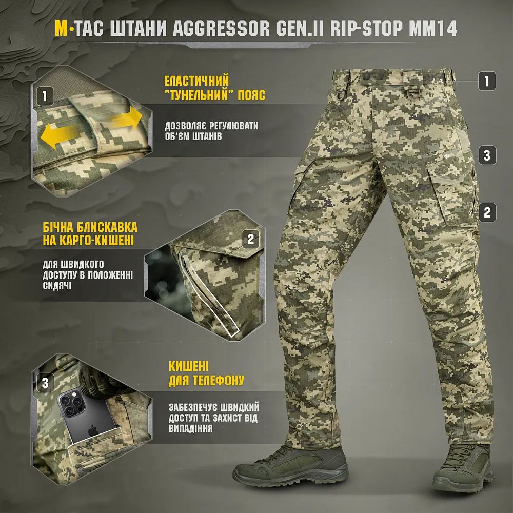 Штаны M-Tac Aggressor Gen II Flex Rip-Stop. Пиксель (мм-14) 3