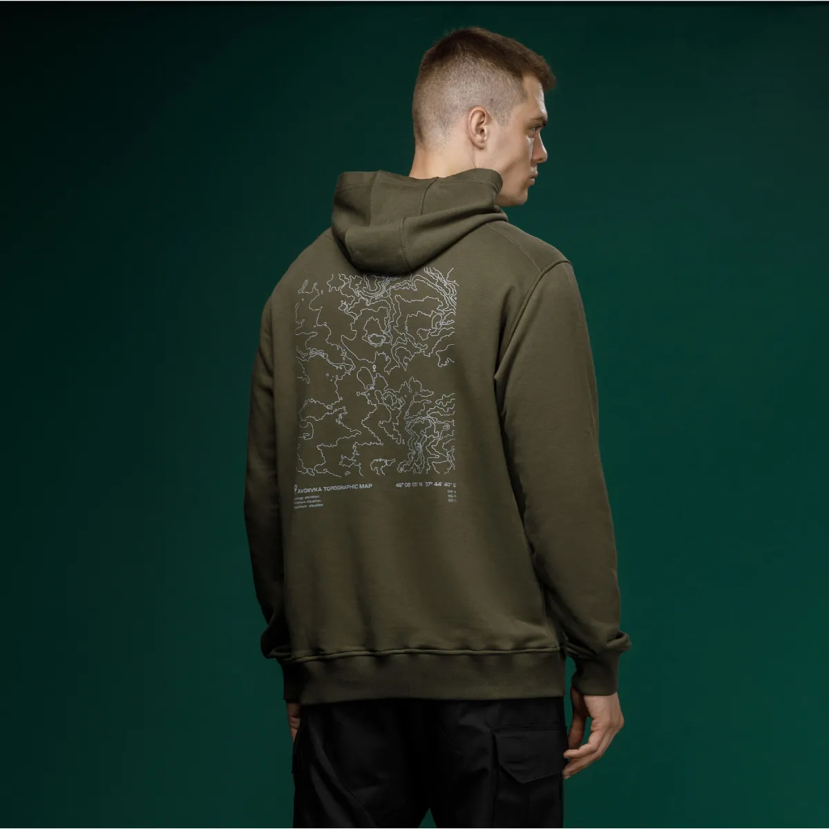 Худі M1 Mono колекція Avdiivka. Топографічна карта. Cotton and polyester. Олива 4