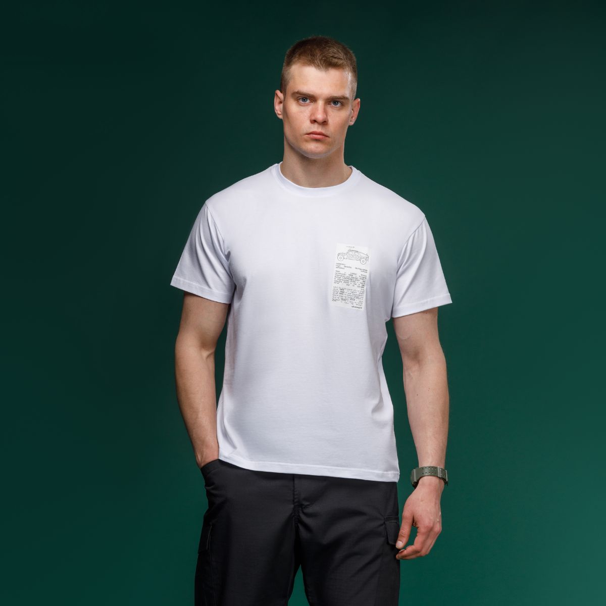 Футболка Basic Military T-Shirt. HMMWV. Cotton and Elastane, білий з принтом 2