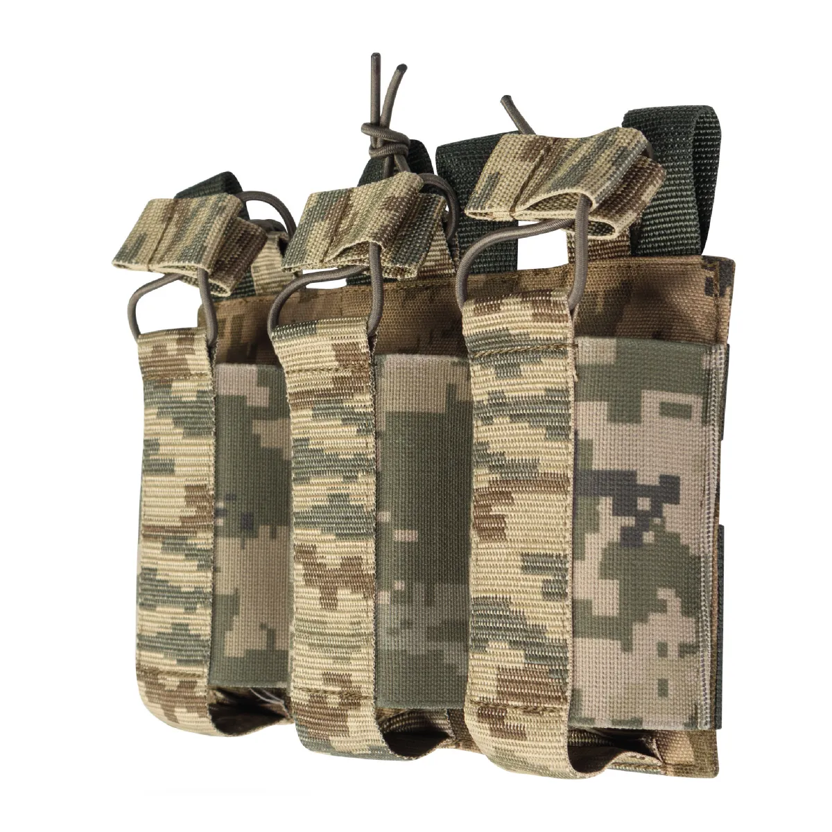 Тройной эластичный подсумок для магазинов АК/АR открытого типа с креплением MOLLE. Пиксель (мм-14)