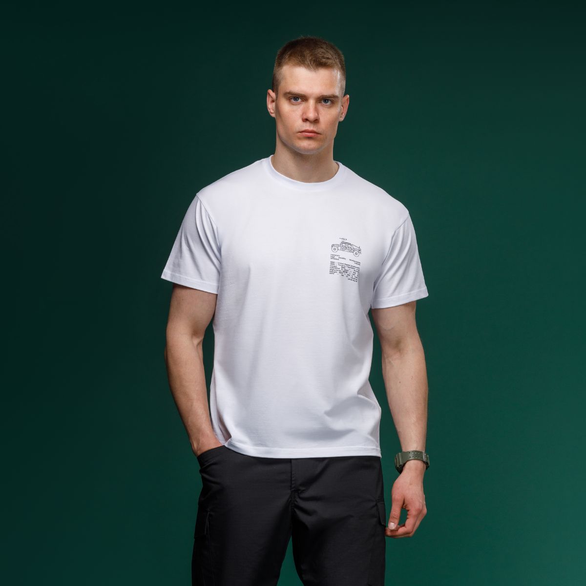 Футболка Basic Military T-Shirt. HMMWV. Cotton and Elastane, білий 2