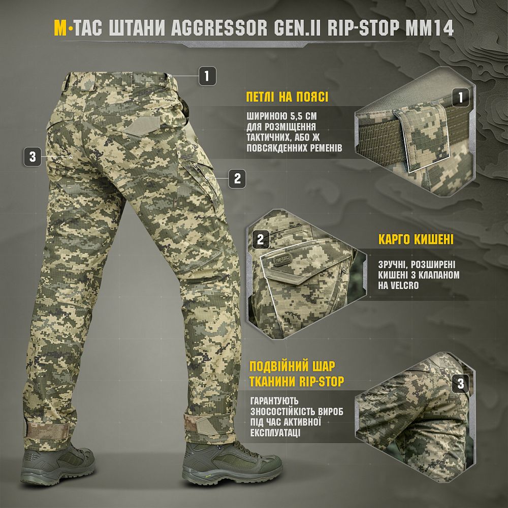 Штаны M-Tac Aggressor Gen II Flex Rip-Stop. Пиксель (мм-14) 6