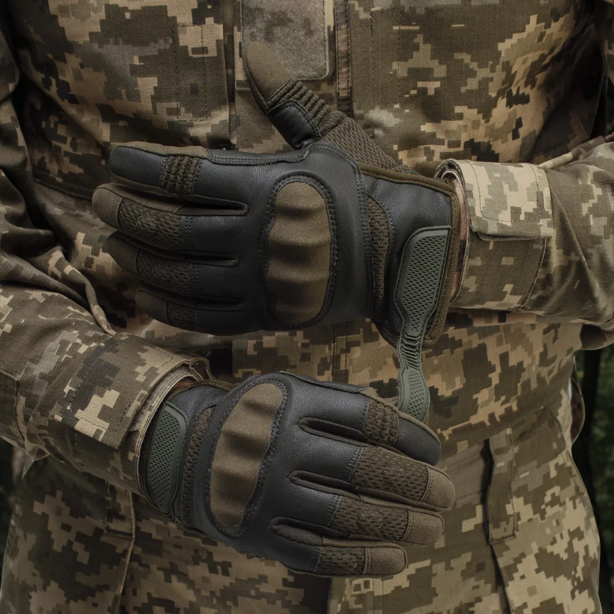 Тактичні рукавички Glotac, шкіряні. Посилені вставки на кісточках. Колір Олива 2
