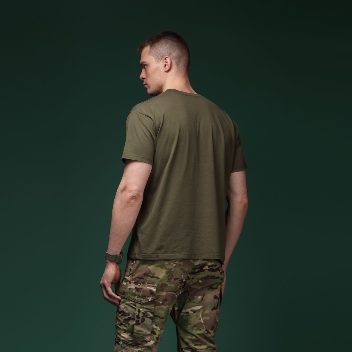 Комплект футболок Basic Military T-shirt без логотипа. Cotton/Elastane, олива - черный 3