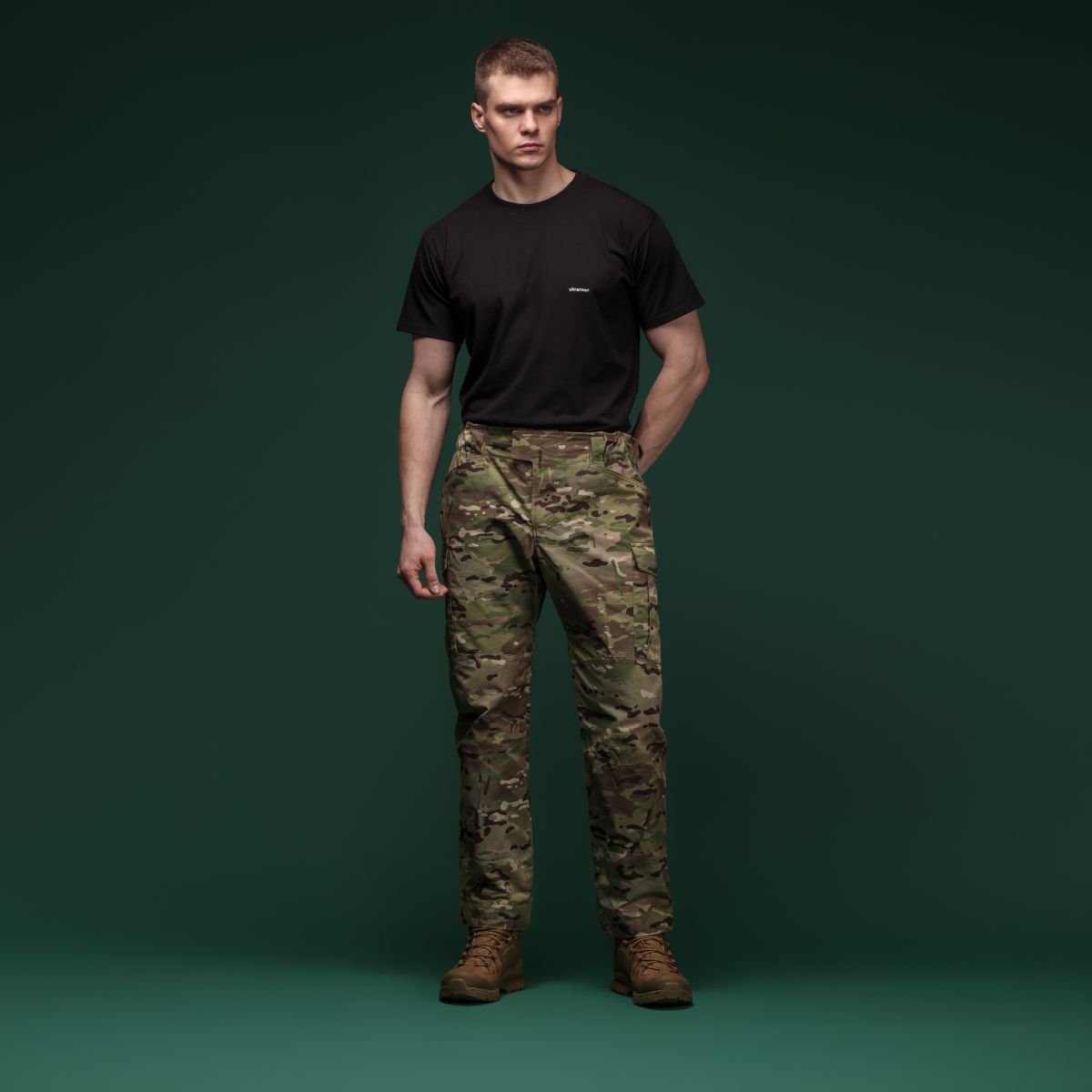Комплект футболок Basic Military T-shirt. Cotton\Elastane, олива - черный 10