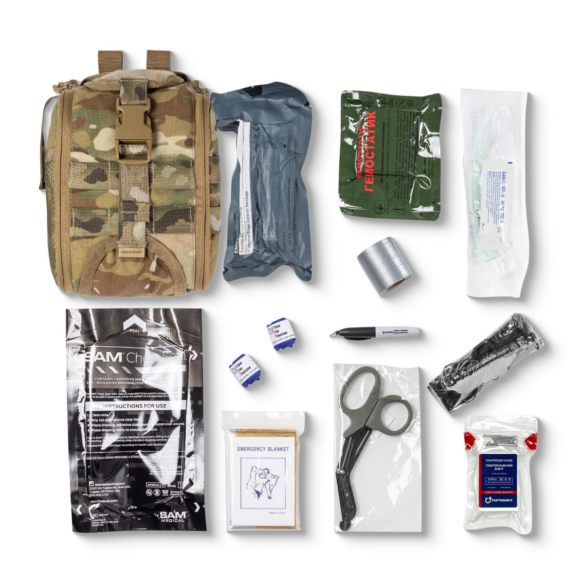 Медицинский комплект B-TAK (Basic Trooper Aid Kit) для неотложной помощи. Мультикам