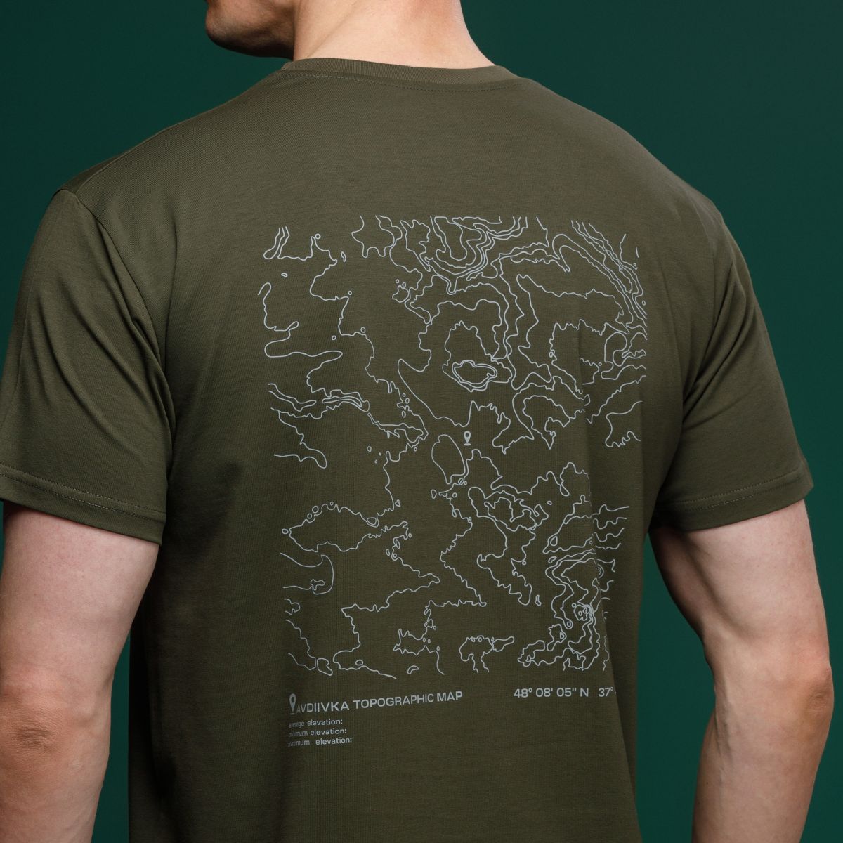 Базовая футболка Military T-Shirt. Авдеевка. Топографическая карта. Хлопок, олива. Размер S 5