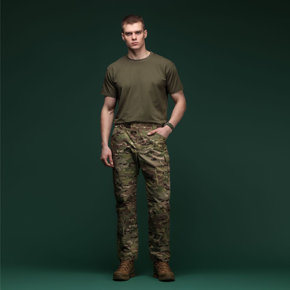 Футболка Basic Military T-shirt без логотипу. Cotton and Elastane, олива 5