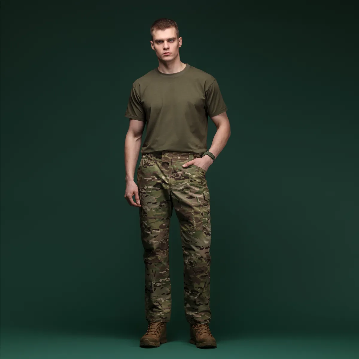 Футболка Basic Military T-shirt без логотипу. Cotton and Elastane, олива 5