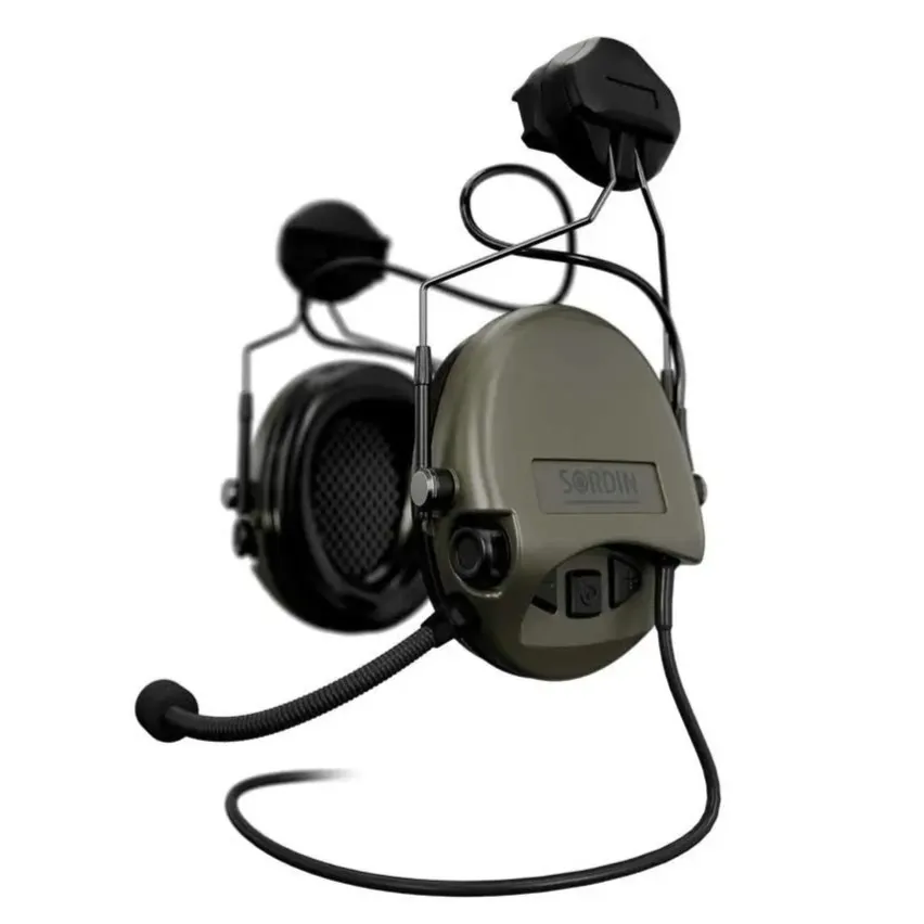 Активные наушники Sordin® Supreme MIL CC (Helmet version) с креплением ARC Rail. Зеленый
