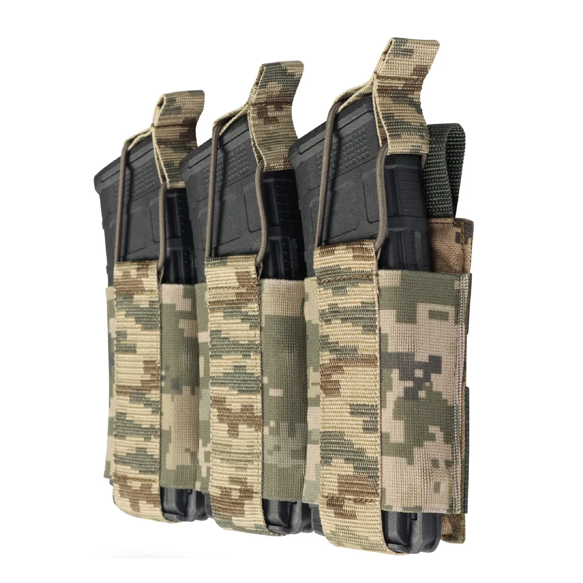 Тройной эластичный подсумок для магазинов АК/АR открытого типа с креплением MOLLE. Пиксель (мм-14) 6