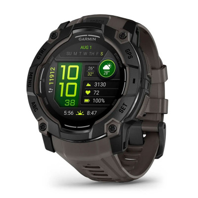 Смарт-годинник Garmin Instinct 3 Amoled, GPS, 50 mm. Чорний з коричневим силіконовим ремінцем