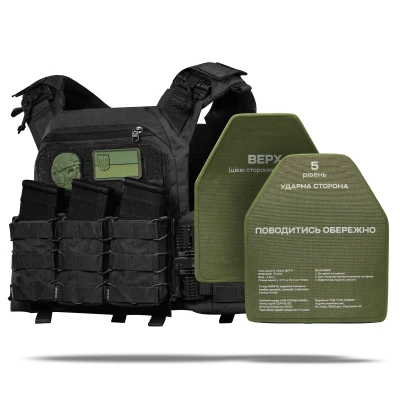Бронежилет увеличенный 5 класса (PRO). Вес 7 кг. Керамические бронеплиты 3.38 кг. Черный