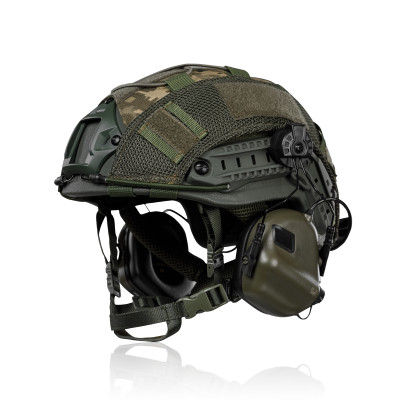 Комплект: кевларовый шлем Fast IIIA+активные наушники M31H+кавер. Олива-пиксель
