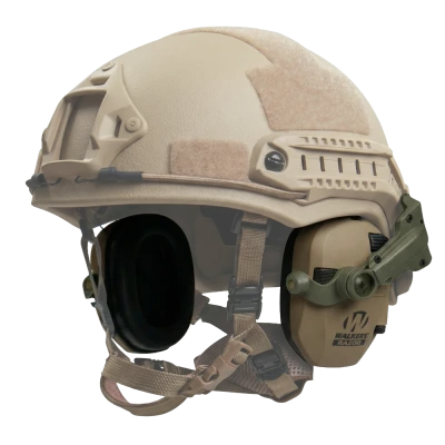 Активные наушники Walker's Razor Slim с креплением на шлем и гелевыми амбушюрами. Койот