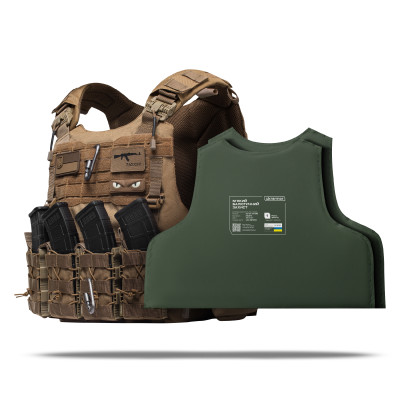 Бойовий бронежилет IBV-1 (1 класу). Вага 3.1 кг. Збільшена площа захисту. Койот. S/M