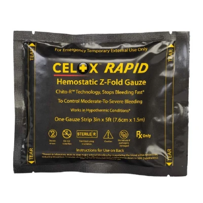 Марля-бинт гемостатическая кровоостанавливающая Z-Fold Celox Rapid. Размер 7.6 см на 1.5м. Марля-бинт гемостатическая кровоостанавливающая Z-Fold Celox Rapid. Размер 7.6 см на 1.5м.