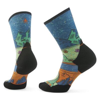 Шкарпетки жіночі Smartwool Women's Trail Run Targeted Cushion Mountain Print Crew, Twilight Blue