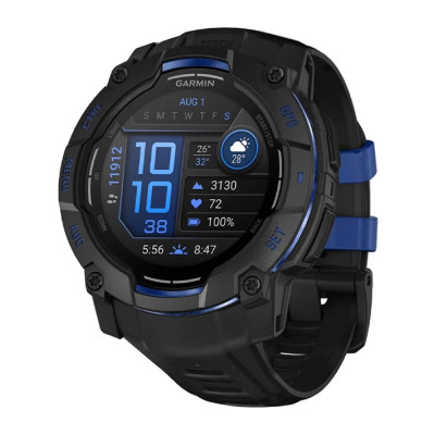 Смарт-годинник Garmin Instinct 3 Amoled, GPS, 50 mm. Чорний з синіми вставками