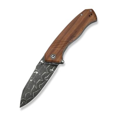 Ніж складаний Civivi Placoid Damascus / Guibourtia Wood, коричневий