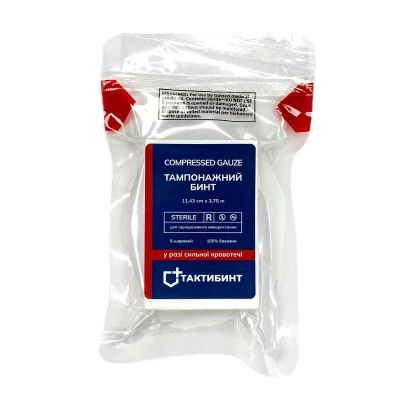 Бинт стерильний для тампонади Тактибінт (негемостатичний), 11.43 см × 3.75 м Бинт стерильний для тампонади Тактибінт (негемостатичний), 11.43 см × 3.75 м