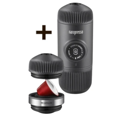 Портативна еспресо-кавоварка Wacaco Nanopresso+ з адаптером для капсули. Чорний