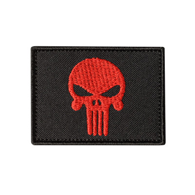 Шеврон с черепом Punisher на Velcro, 4,9 х 6,7 см. Красно-черный