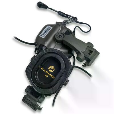 Активные защитные наушники Earmor M32X PLUS (FG) Olive с гарнитурой и креплением на шлем