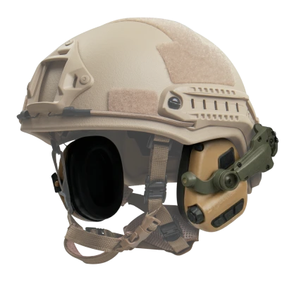 Активні навушники Earmor M31 Plus з наголів’ям та кріпленням на шолом. Койот