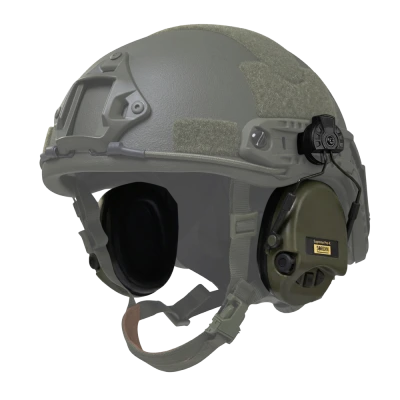 Активные наушники Sordin Supreme Pro X Slim с креплением на шлем и гелевыми амбушюрами. Олива