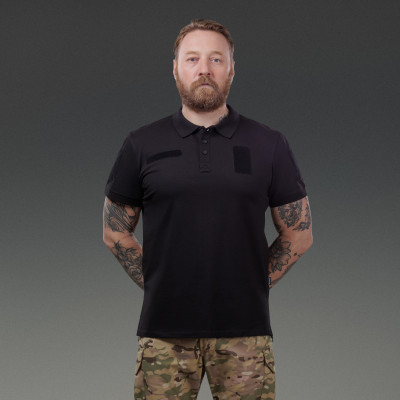 Тактическая футболка-поло Ukrarmor Polo Reflex. Cotton. Цвет Черный