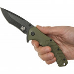 Нож раскладной SKIF Griffin II BSW. Оливковая рукоятка, темное лезвие. 2