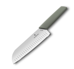 Ніж Victorinox кухонний Swiss Modern Santoku Fluted, 17 см, олива, блістер 6