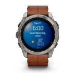 Смарт-часы Garmin Fenix ​​8, 51mm, AMOLED, Sapphire, Bare Ti, Blk/Chsnt Lthr, GPS 4